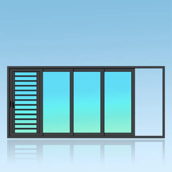 Coulissant porte en applique 4 vantaux 4 rails + jalousie