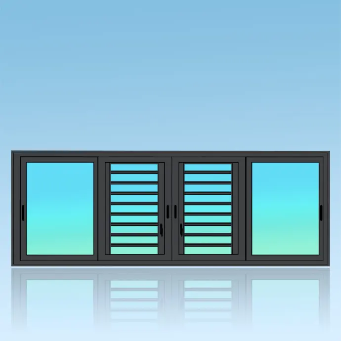 Coulissant fenêtre 4 vantaux 2 rails + jalousie