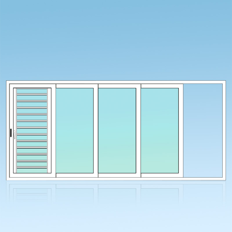 Coulissant porte en applique 4 vantaux 4 rails + jalousie