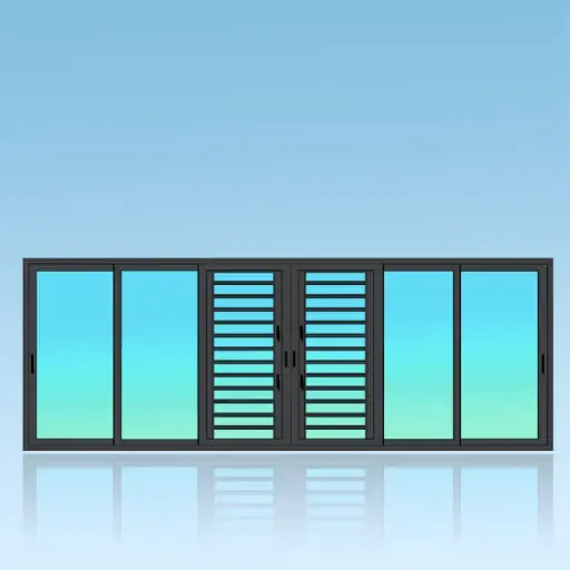 [CP63+J] Coulissant porte 6 vantaux 3 rails + jalousies